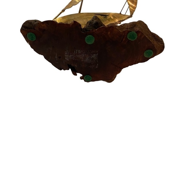 Vintage Mid Century Modern Brass Sailboat, Burl Wood Mount Artist Made - Picture 8 of 12